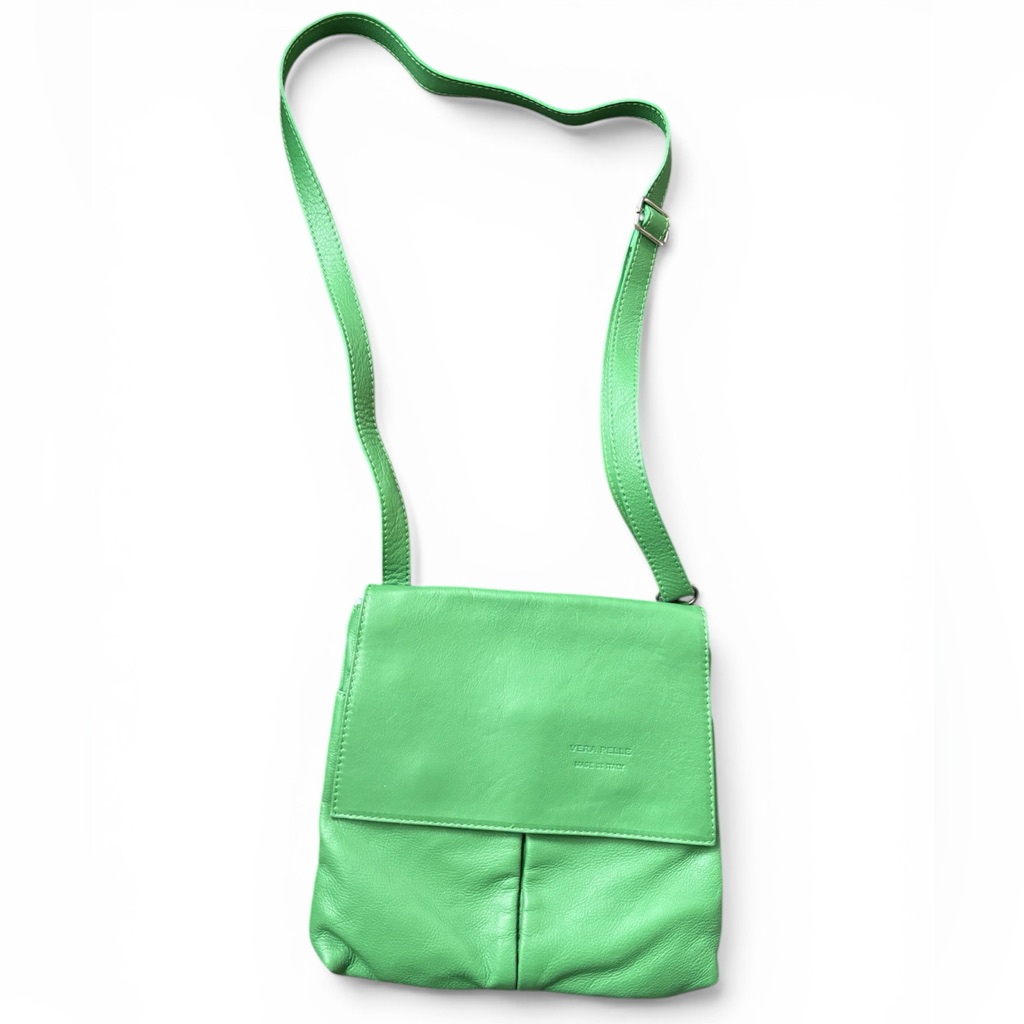 Vera Pelle Green Cross Body Messenger Leather Handbag Made In Italy
